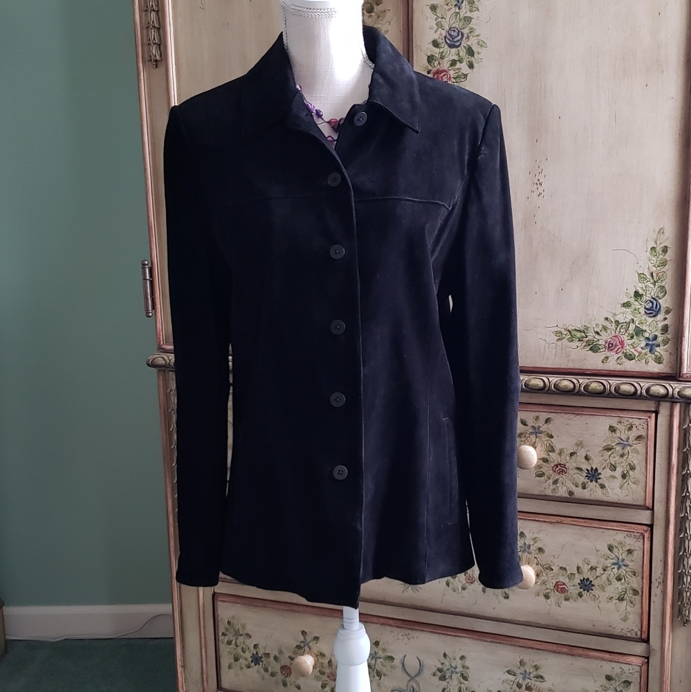 Vintage Jacket Coat Black Suede Large